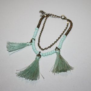 Beautiful gold and teal ankle or bracelet 6.5-10" with tassel